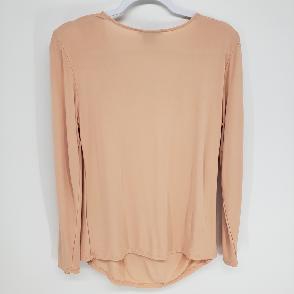 Armani Exchange Draped V-Neck Top Womens S Peach Long Sleeve Minimalist Blouse - Picture 2 of 8